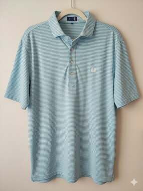 Stitch Golf Men's Light Blue Striped Size M/L Performance Polo Shirt CCV Logo